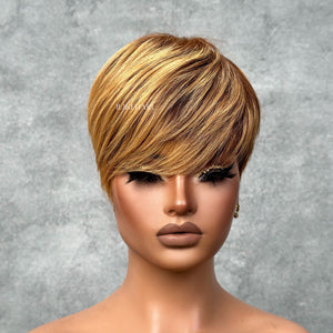 Put on  & Go Blonde Highlight with Bottom Brown Pixie Cut Wig
