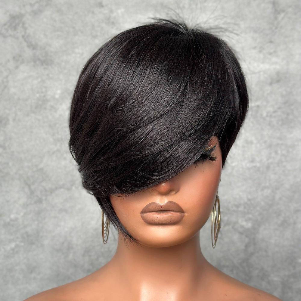 Long Layered Side Bangs Pixie Cut Human Hair Wig
