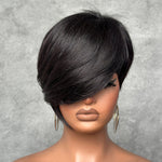 Long Layered Side Bangs Pixie Cut Human Hair Wig