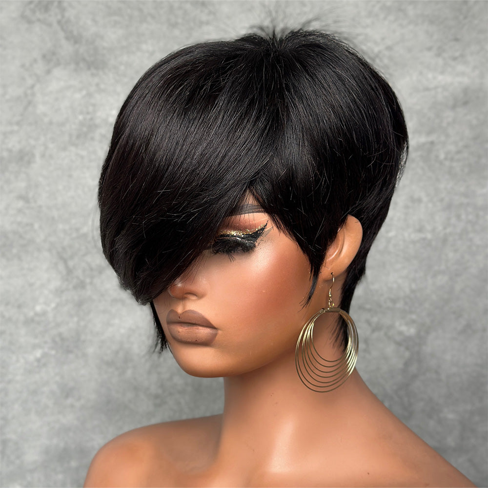 
            
                Load image into Gallery viewer, Long Layered Side Bangs Pixie Cut Human Hair Wig
            
        