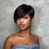 Long Layered Side Bangs Pixie Cut Human Hair Wig