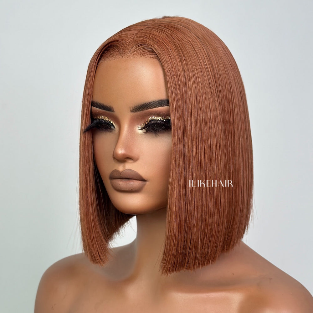 Copper Brown Adjustable Cap Virgin Hair Bob HD Lace Wig
