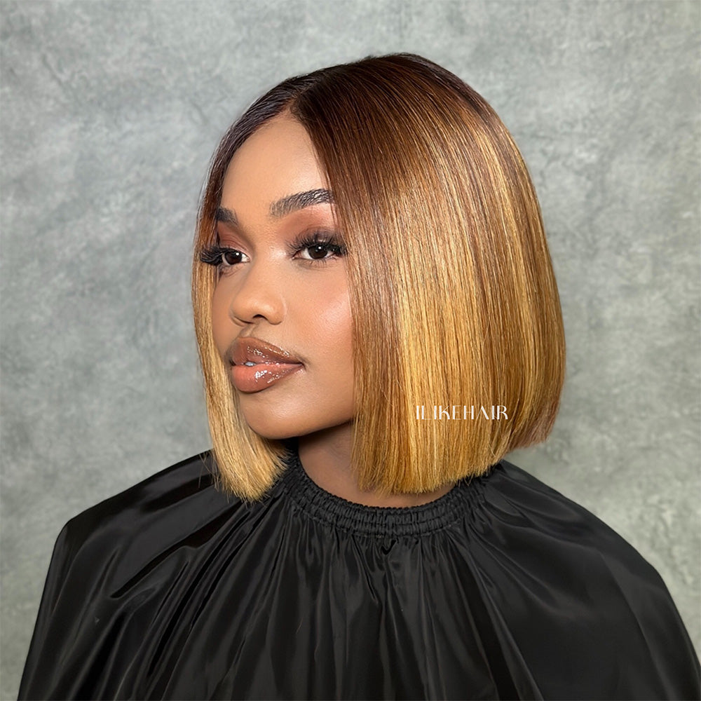 Ombre Honey Blonde With Brown Bob 5x5 Lace Wig