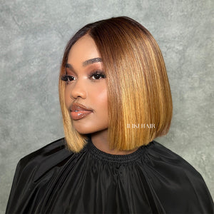 Ombre Honey Blonde With Brown Bob 5x5 Lace Wig