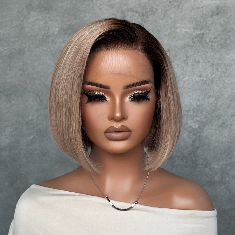 
            
                Load image into Gallery viewer, Ash Blonde Ombre Blunt Cut Bob 13x4 Lace Frontal Wig
            
        