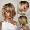 613 Blonde Highlight With Brown Bob 13×4 Lace Frontal Wig with Swoop Bang