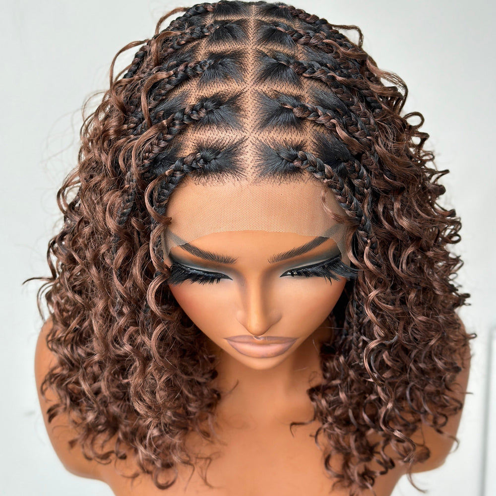 Honey Brown Flexi-fit Full Lace Boho Braided Short Wig With Invisi Drawstring