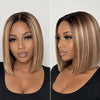 613 Ombre Blonde Highlight with Brown Blunt Cut Bob Wig Clearance