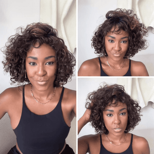 Wear & Go Brown Curly Bob With Bangs 5x5 Lace Closure Wig