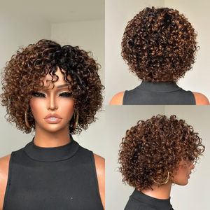 Natural & Effortless Ombre Brown Short Pixie Curly Wig