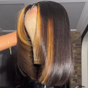 Highlight Honey Layer Cut Straight Short 5x5 Lace Front Bob Wig Glueless Human Hair Wig