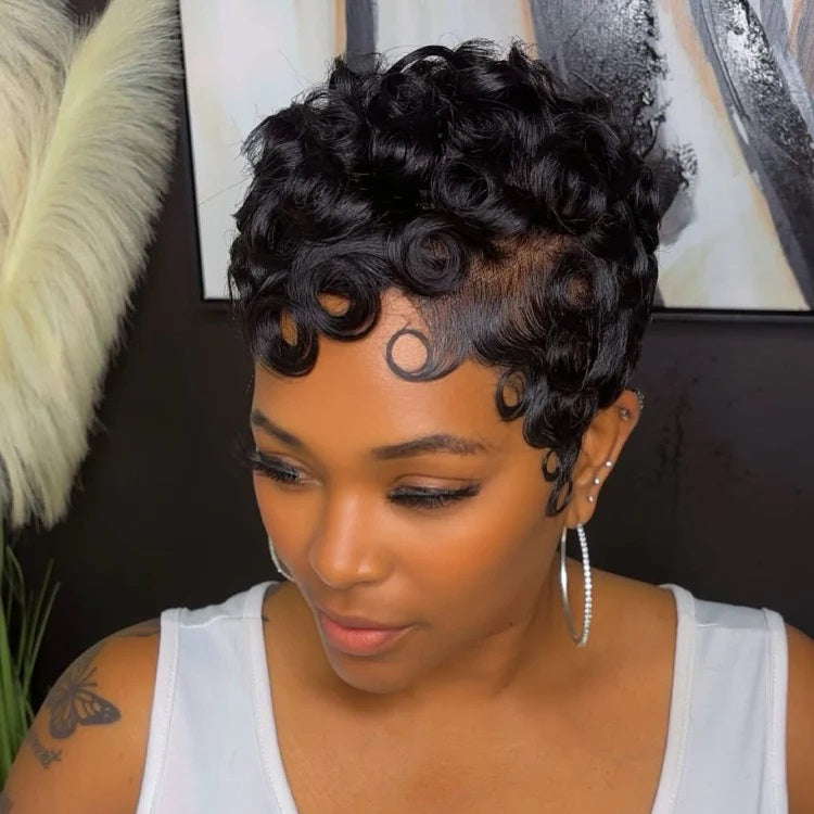 Full Lace Finger Wave Short Pixie Human Hair Wig