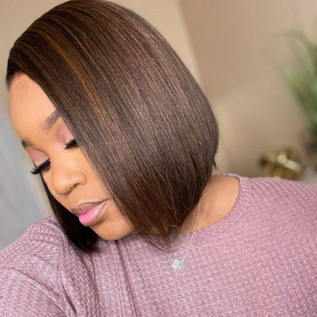 Golden Brown Highlight Kinky Short BOB 13x4 Lace Front Wig