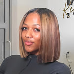 Ombre Blonde Highlight with Brown Blunt Cut Bob Lace Wig