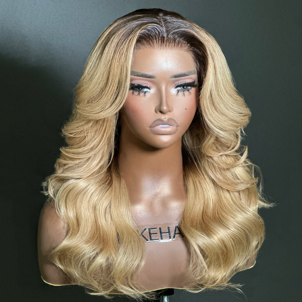 Ombre Blonde Layered Cut Wavy 13x4 Lace Front Wig
