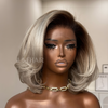 Short Ash Blonde Layered Bob With Dark Root Lace Frontal Wig