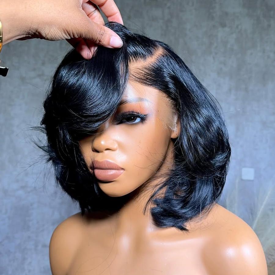 
            
                Load image into Gallery viewer, Trendy Side Part Layered Cut Blowout Bob Frontal Lace Wig
            
        