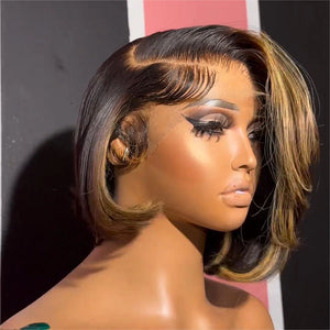 Mix Ombre Blonde and Brown Glueless Side Part Short Lace Closure Wig
