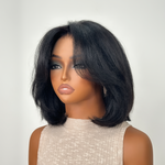 Natural Kinky Straight Layered Blowout Bob Lace Wig