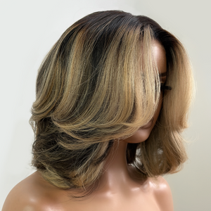 Blonde Highlight Layered Cut Bob 5x5 Lace Closure Wig