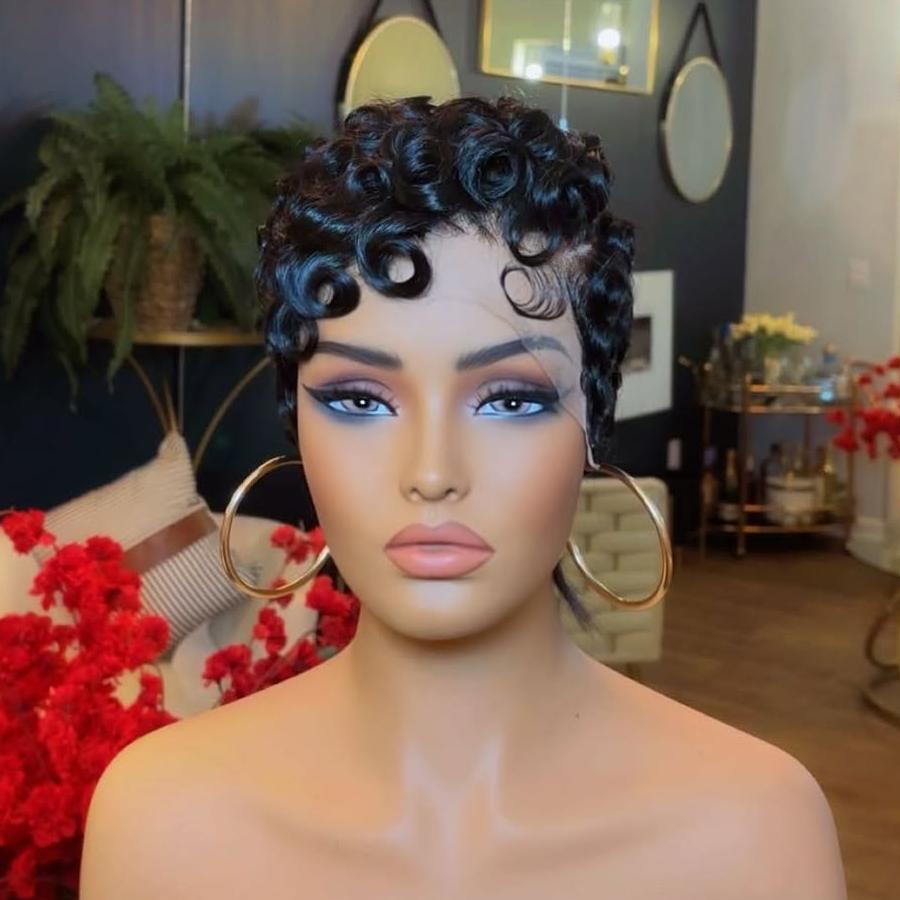 Full Lace Finger Wave Short Pixie Human Hair Wig