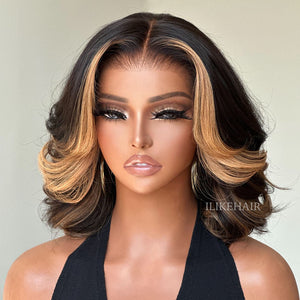 Blonde Highlights Layered Wavy Bob Lace Wig