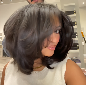 Natural Black Blowout Layered Cut 5x5 Bob Lace Human Hair Wig