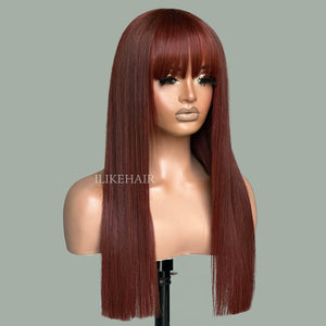 Put On & Go Reddish Brown Straight Glueless Wig With Bangs