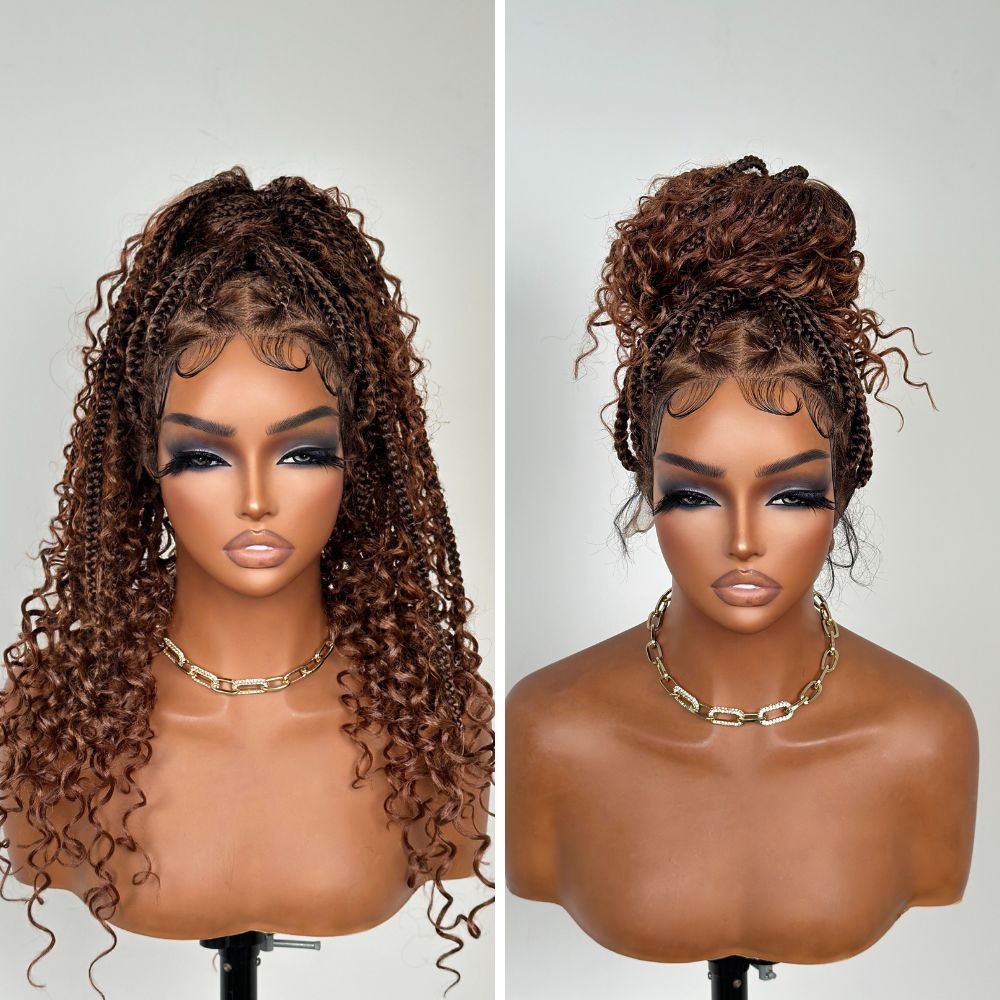 Full Lace Brown Micro Grid Knotless Braids Wig With Invisi Drawstring