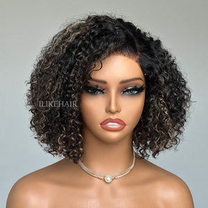 Blonde Highlight Kinky Curly Glueless Bob 5x5 Lace Closure Wig