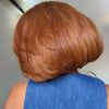 Soft Layered  Brown Orange Human Hair Bob Wig for Daily Wear