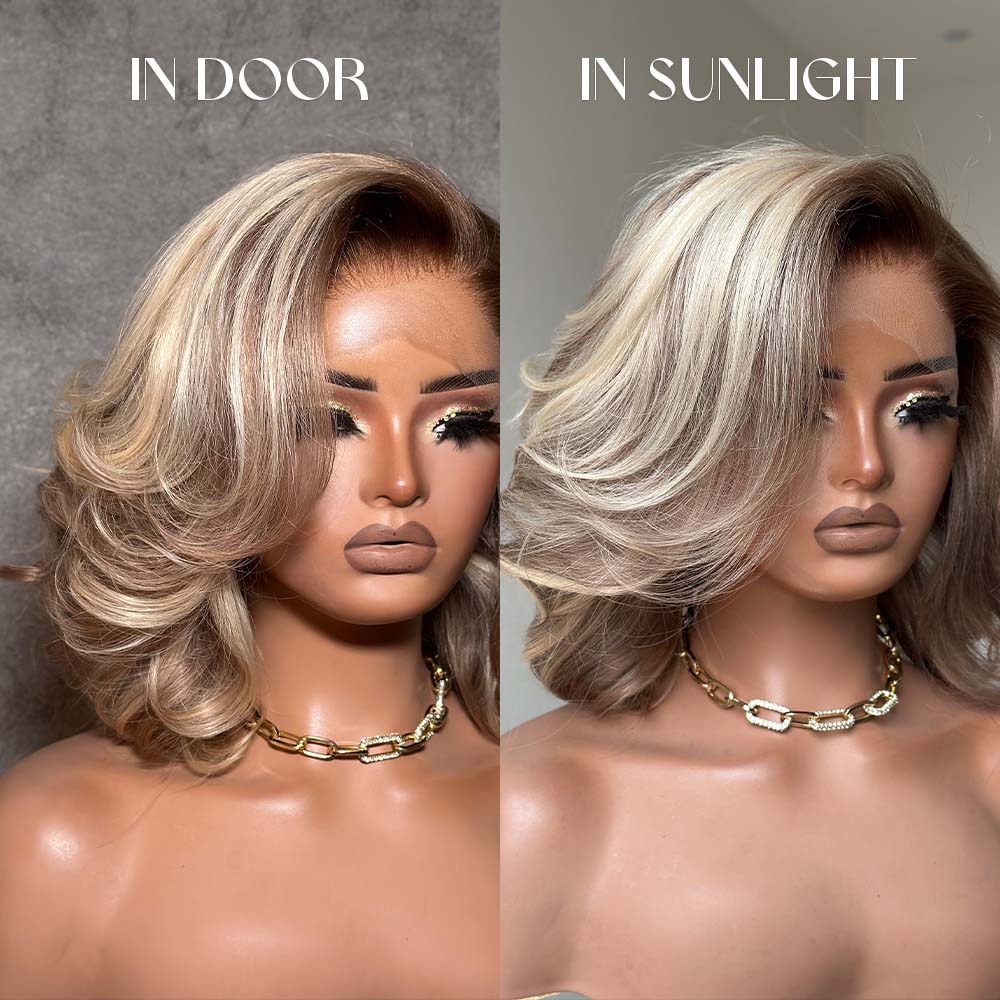 
            
                Load image into Gallery viewer, Ombre 613 Blonde Wave Bob With Dark Root Balayage 13x4 Lace Front Wig
            
        