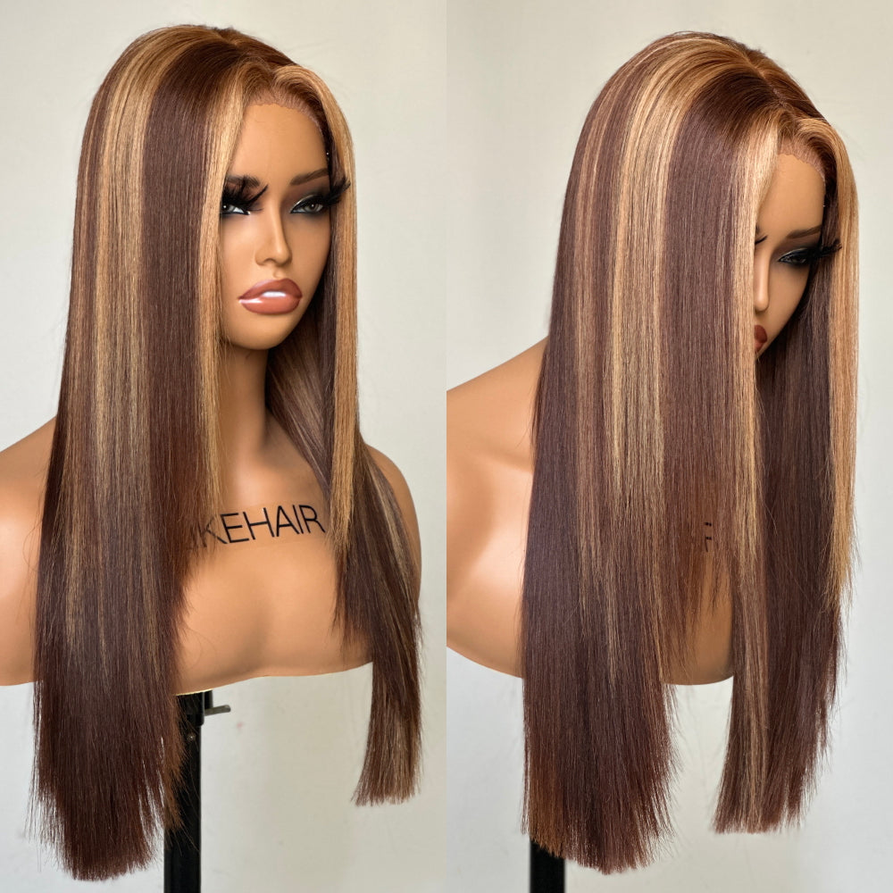 Highlight Blonde P4/27 Silky Straight Human Hair Lace Closure Wig