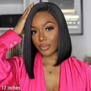 Asymmetrical Straight Shoulder Length Short Hair Wig Undetectable HD Air Lace Glueless Wig