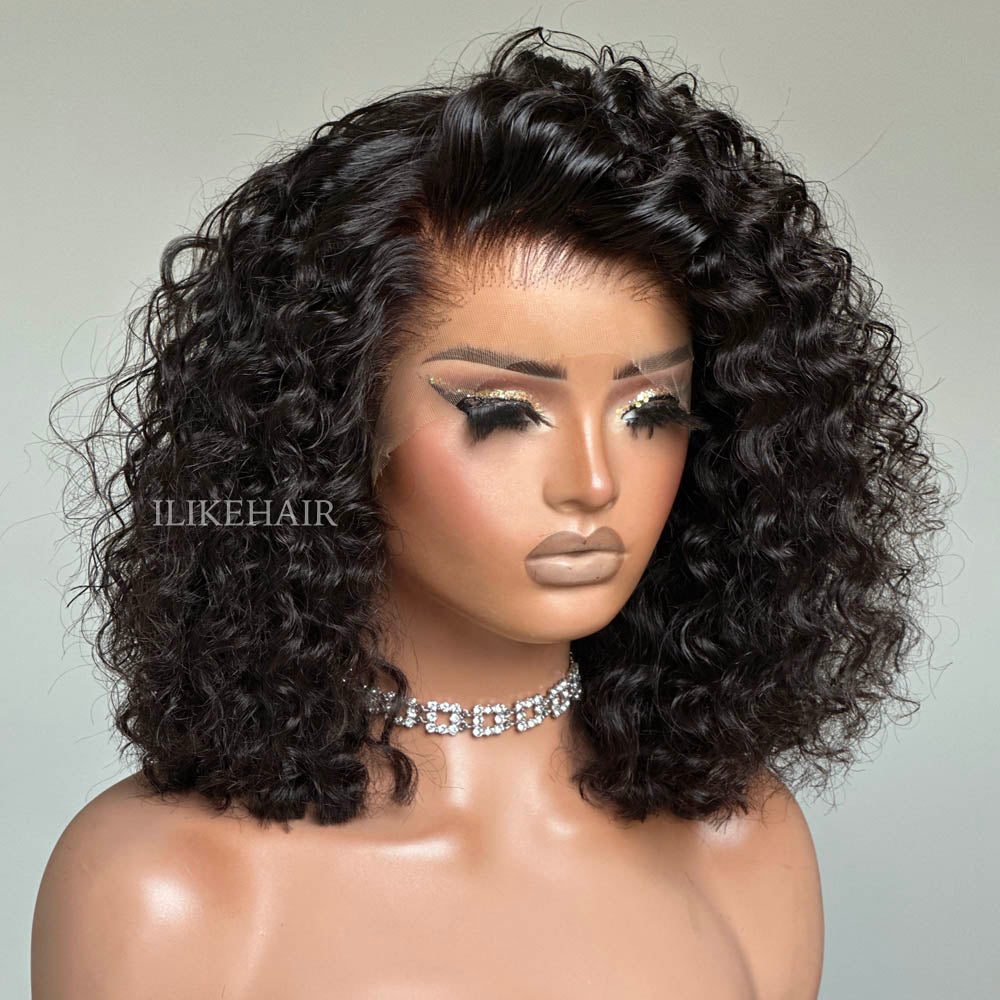 Fluffy Water Wave Short Bob 13x4 Lace Frontal Wig