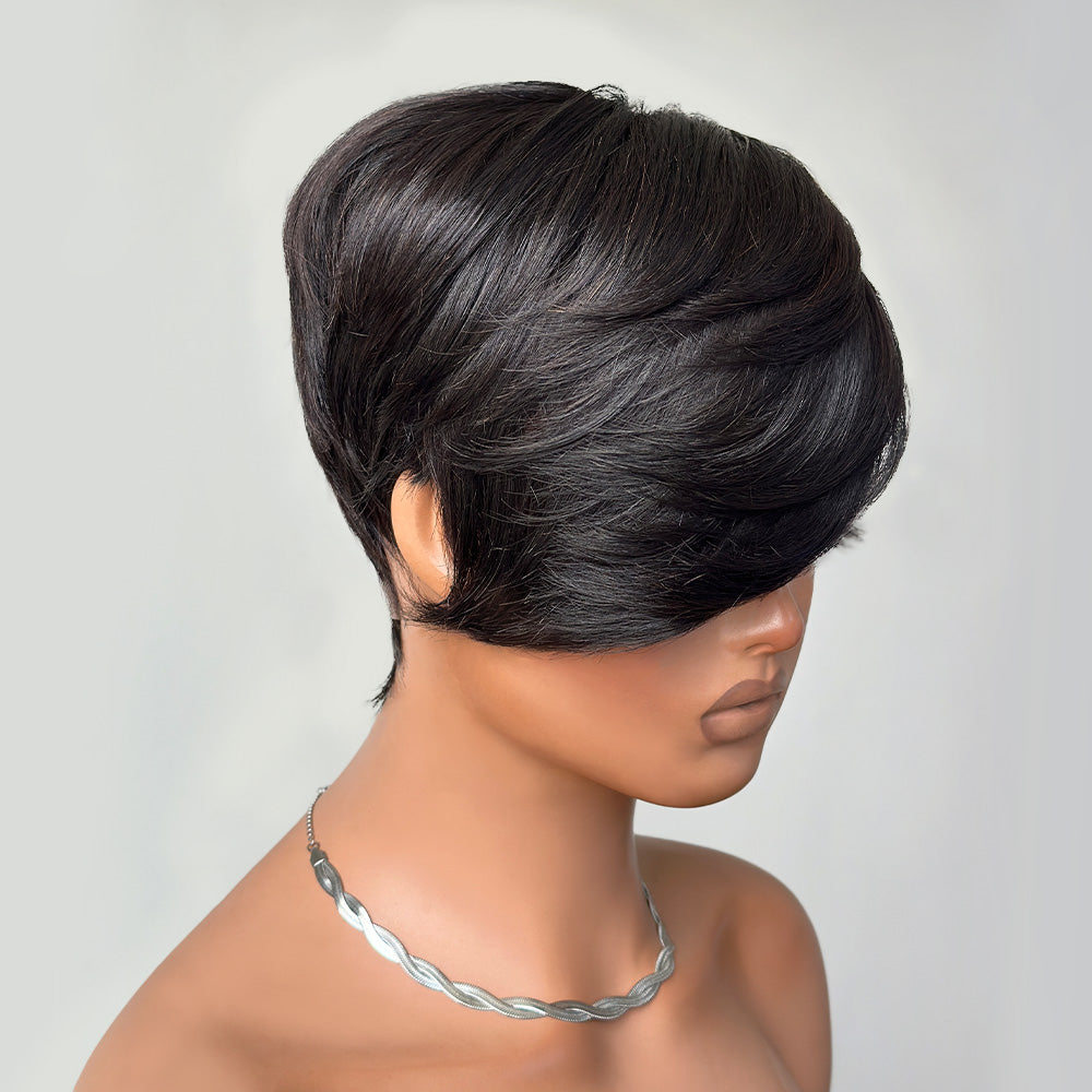 
            
                Load image into Gallery viewer, Long Layered Side Bangs Pixie Cut Human Hair Wig
            
        