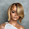 613 Blonde Highlight With Brown Bob 13×4 Lace Frontal Wig with Swoop Bang