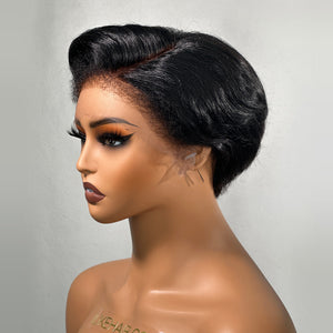 Short Pixie Cut Layer Hair Kinky Edges C Part HD Lace Frontal Wig
