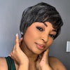 Designer Salt and Pepper Pixie Cuts Glueless Human Hair Wig