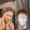 Full Lace Brown And Blonde Highlights Curly Pixie Wig