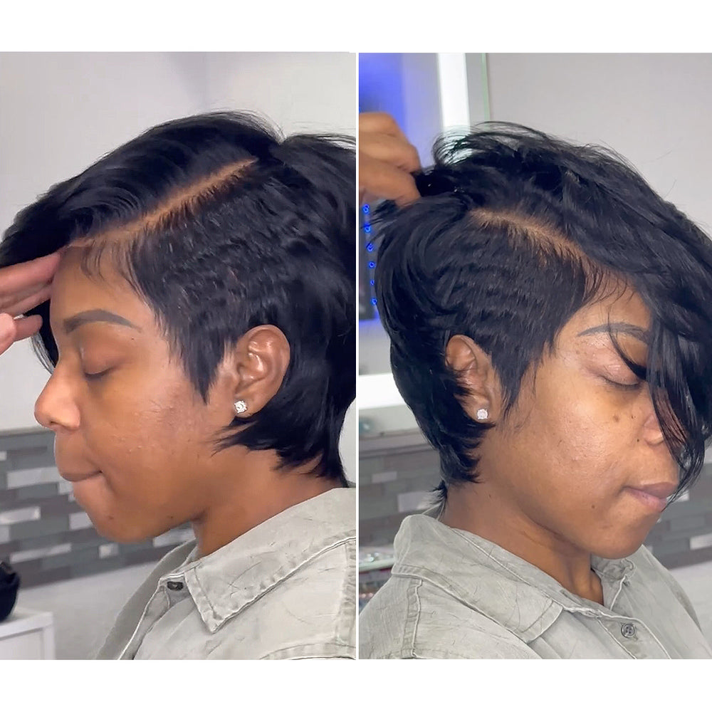 Short Pixie Cut With Long Bangs Full Lace Human Hair Wig