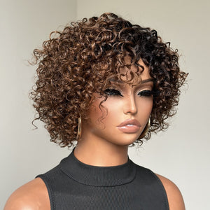 Natural & Effortless Ombre Brown Short Pixie Curly Wig