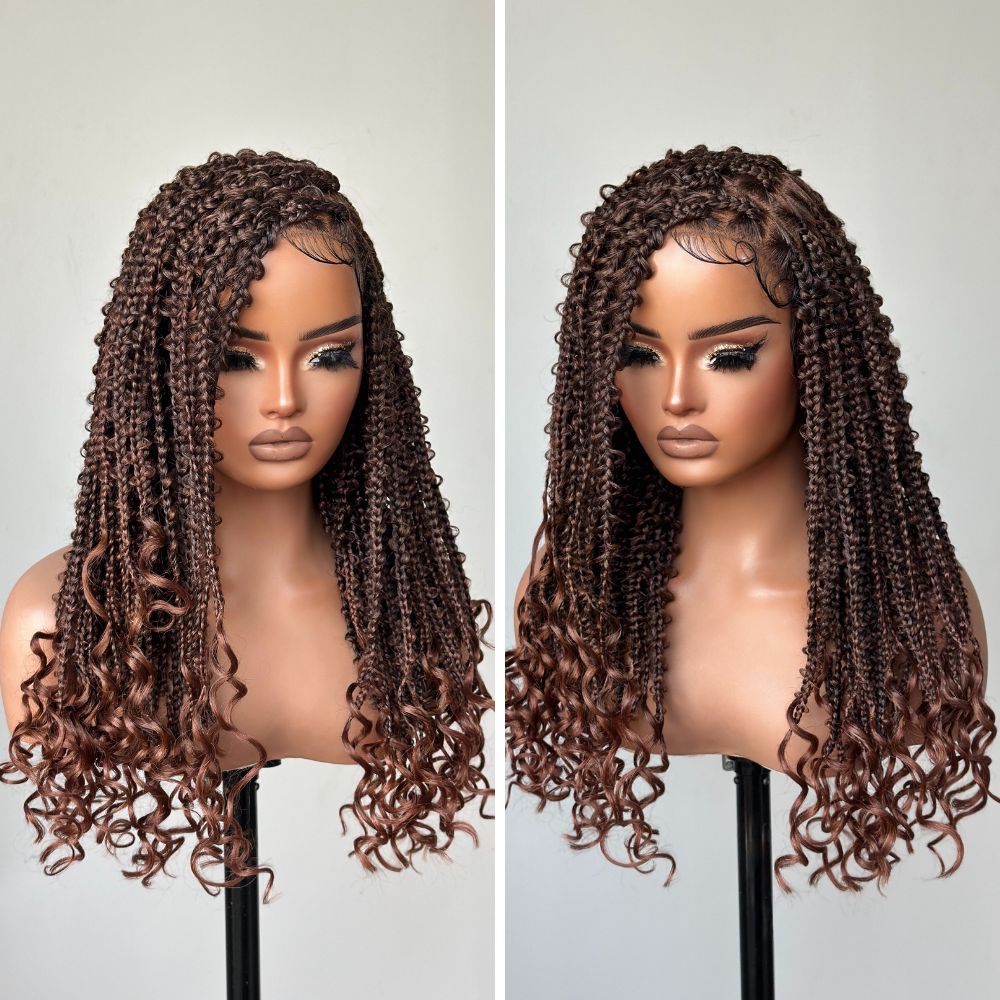 Full Lace Brown Butterfly Braid with Soft Curl Drawstring Wig
