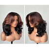 Brown Highlight Layered Wave Human Hair Wig