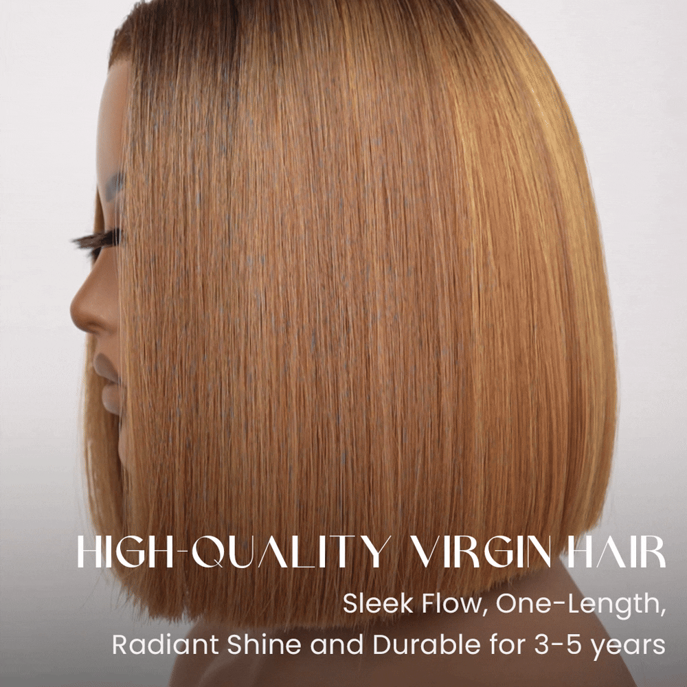 Ombre Honey Blonde Adjustable Cap Virgin Hair Bob HD Lace Wig
