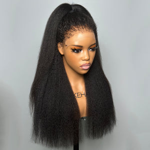 Glueless Hybrid Hairline With Kinky Straight 9x4 HD Lace Front Ventilated Wig