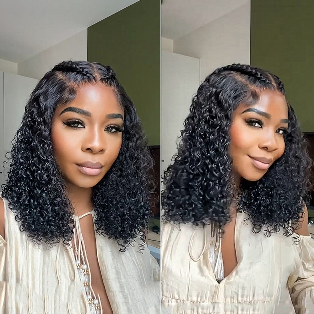 Natural Black 7x5 HD Lace Pre-braided Human Hair Curly Wig