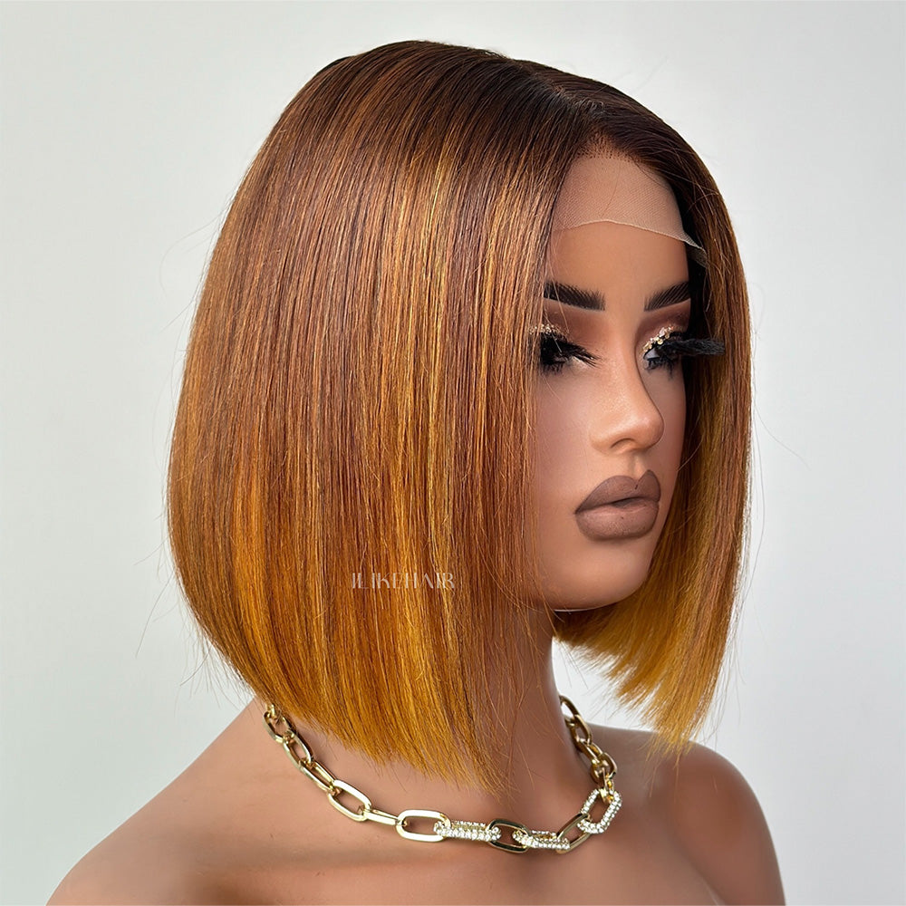 
            
                Load image into Gallery viewer, Ombre Honey Blonde With Brown Bob 5x5 Lace Wig
            
        