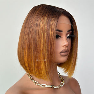 Ombre Honey Blonde With Brown Bob 5x5 Lace Wig