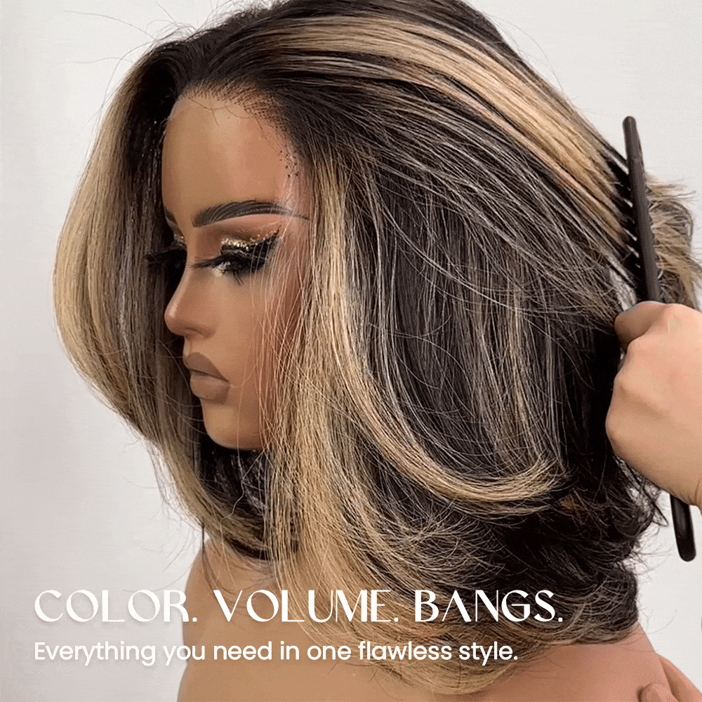 
            
                Load image into Gallery viewer, Blonde Highlight Layered Cut Bob 5x5 Lace Closure Wig
            
        